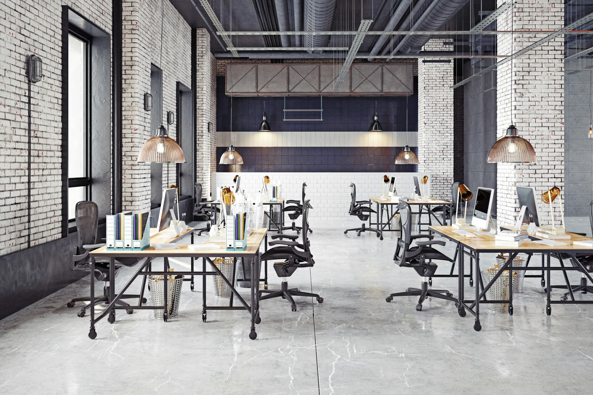polished concrete floor in a bright Gatineau office