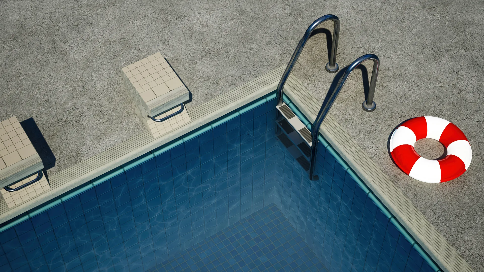 concrete pool deck with starting blocks at a Gatineau home