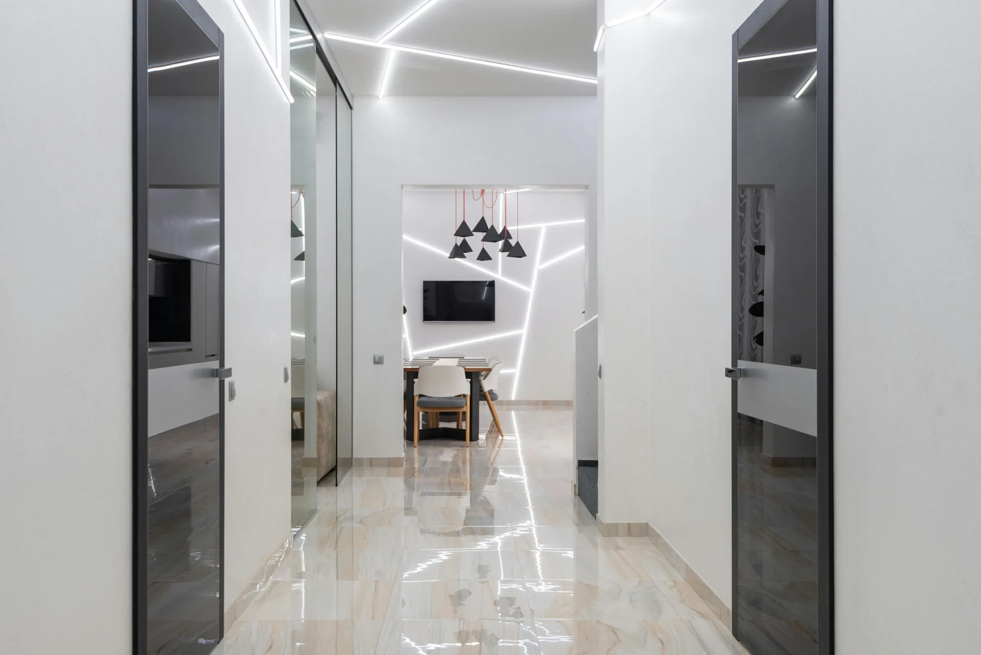 luxury hallway floor finished over Laticrete waterproofing in Gatineau