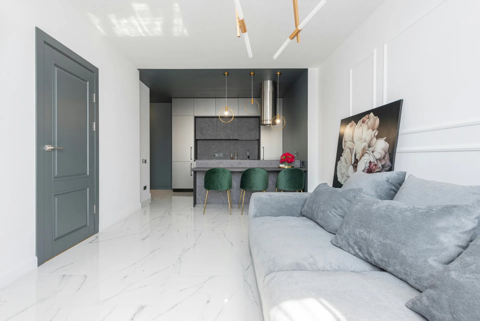 polished stone floor over a Laticrete underlayment in a Gatineau home