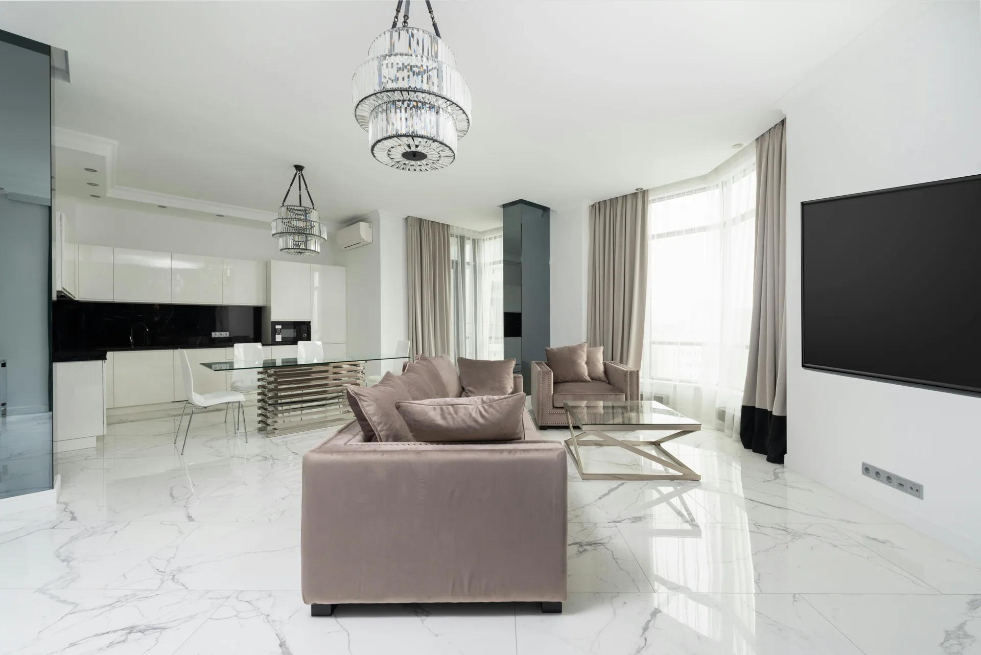 polished concrete floor in a luxury Gatineau living room