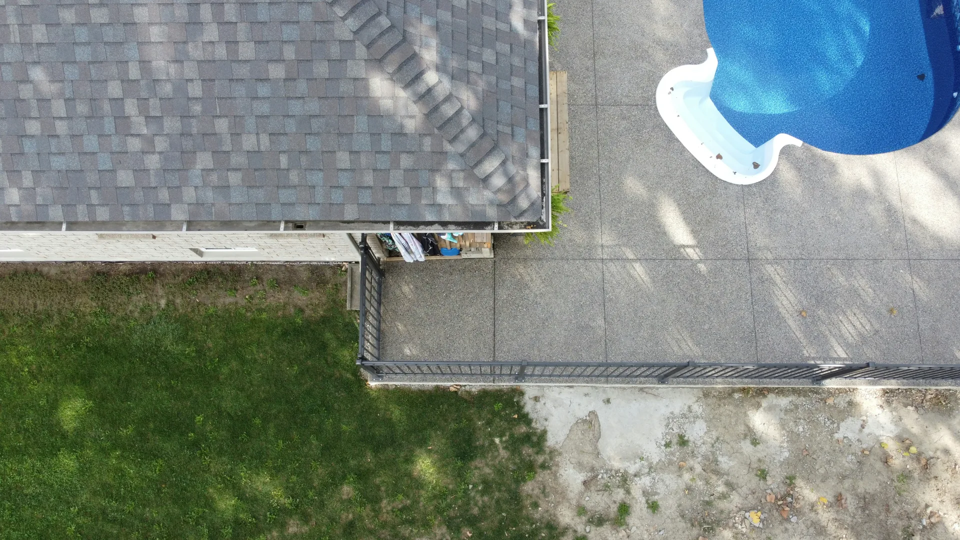 aerial view of a finished concrete pool deck in Gatineau