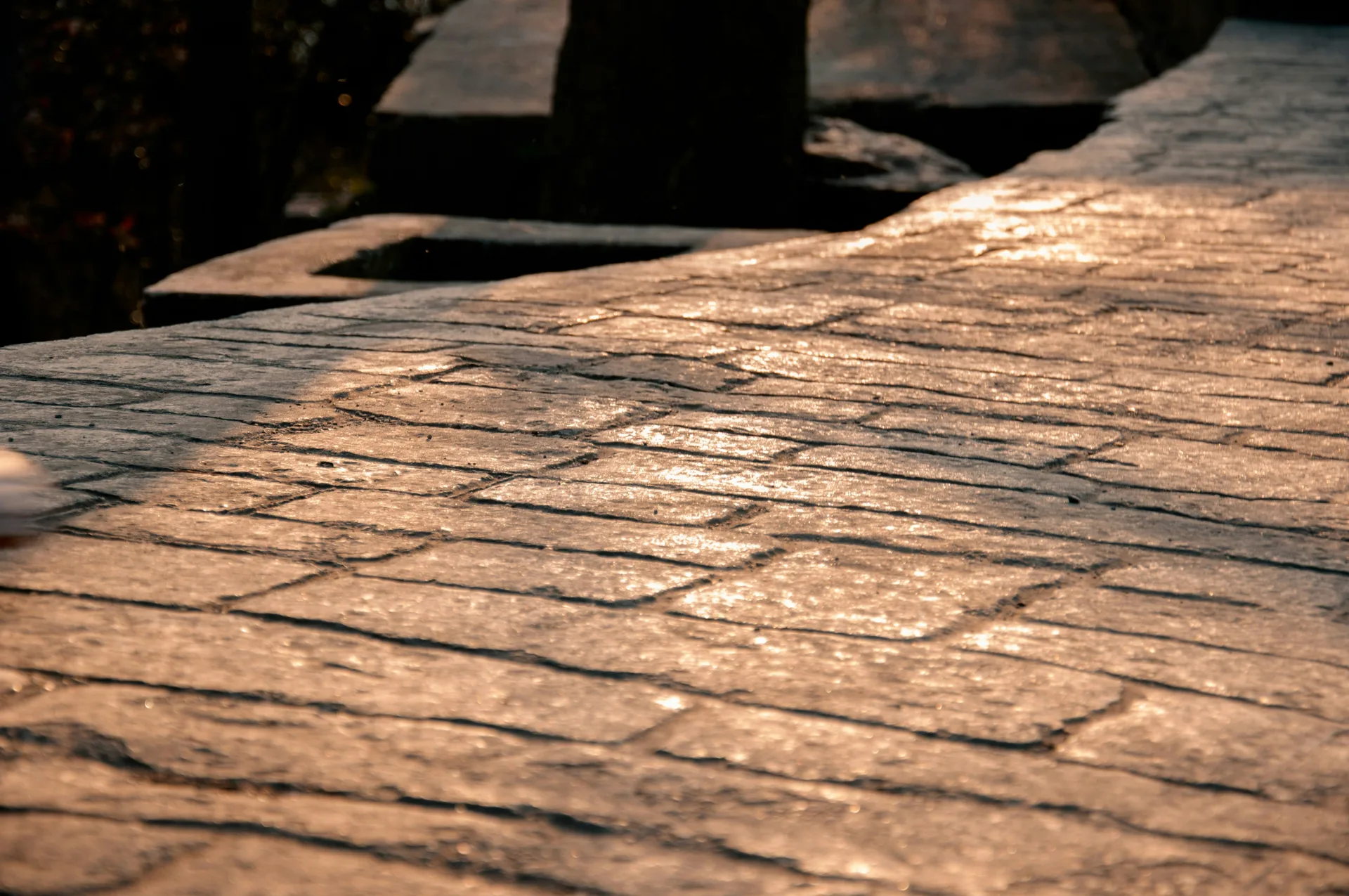 stamped concrete walkway finished at golden hour in Gatineau